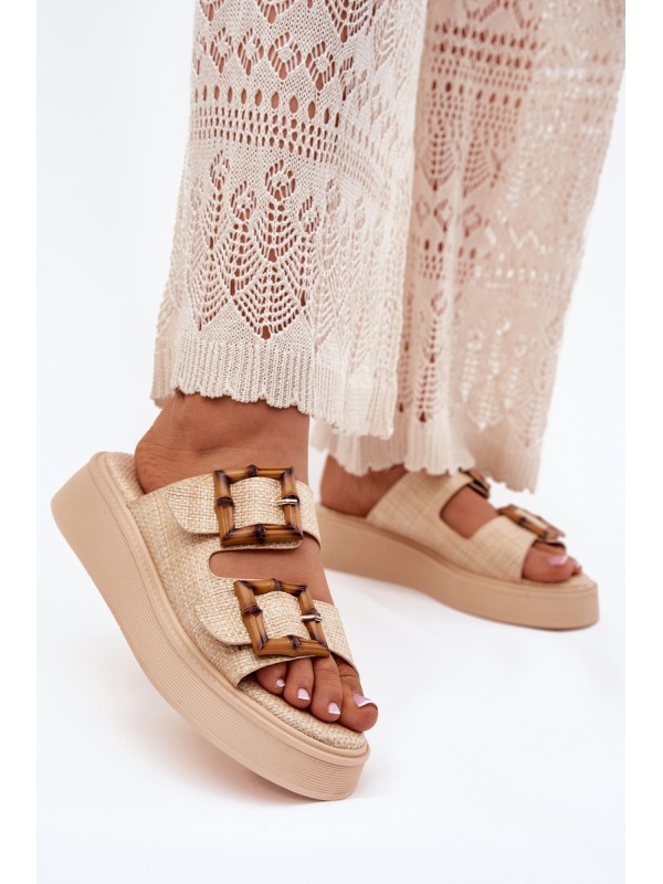 Women's Platform Sandals With Buckles Beige Xanivia