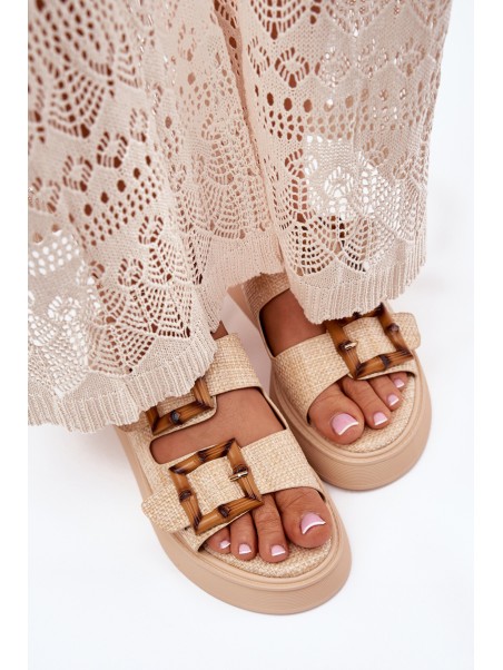 Women's Platform Sandals With Buckles Beige Xanivia