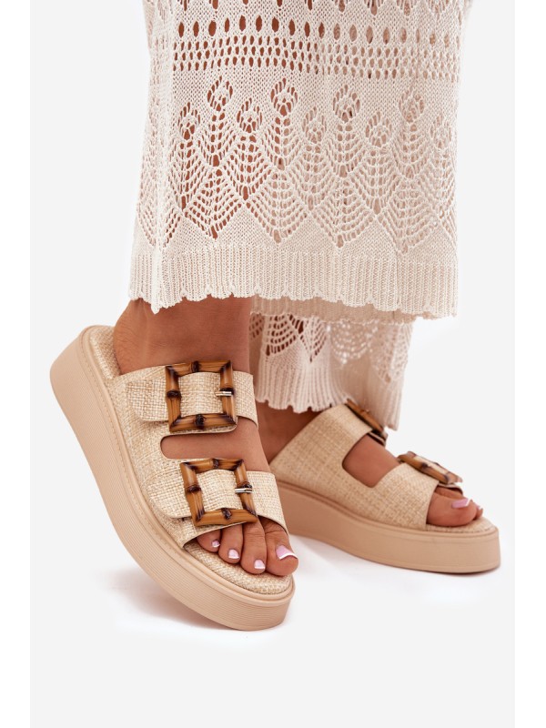 Women's Platform Sandals With Buckles Beige Xanivia