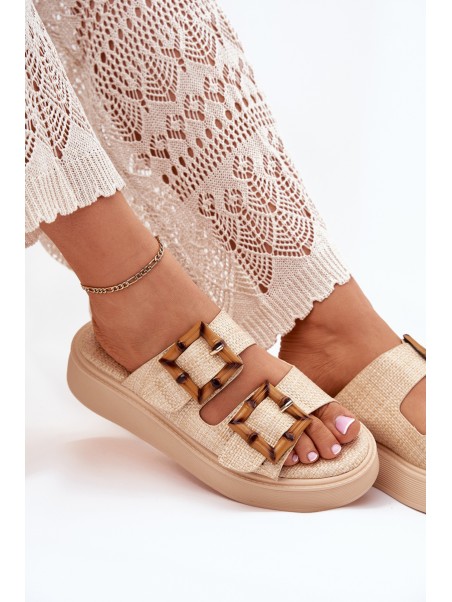 Women's Platform Sandals With Buckles Beige Xanivia