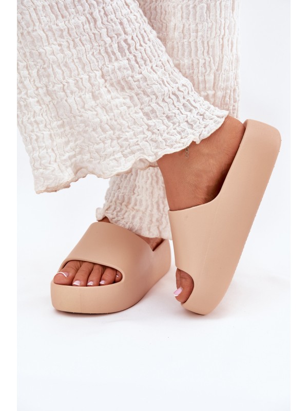 Ladies Slippers On Thick Sole Khaki Oreithano