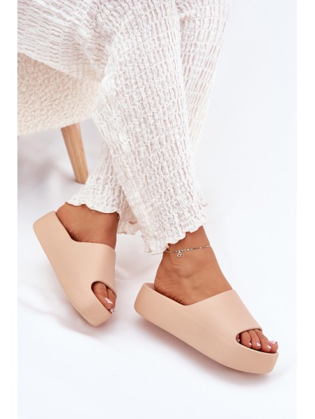 Ladies Slippers On Thick Sole Khaki Oreithano