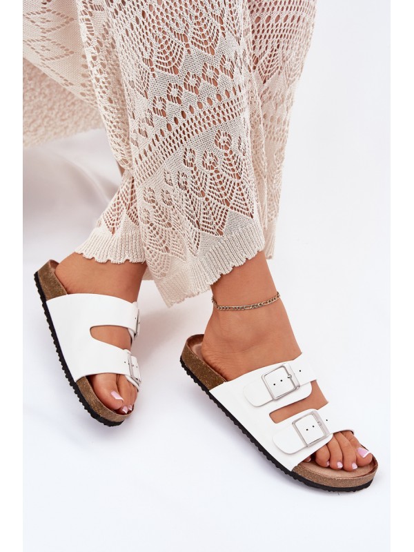 Women's Cork Platform Sandals With Buckle White Evisolla