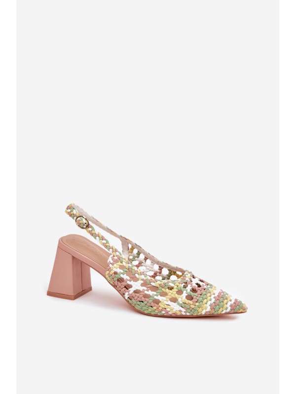Woven Block Heel Sandals Pink Ebina