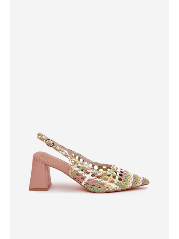 Woven Block Heel Sandals Pink Ebina