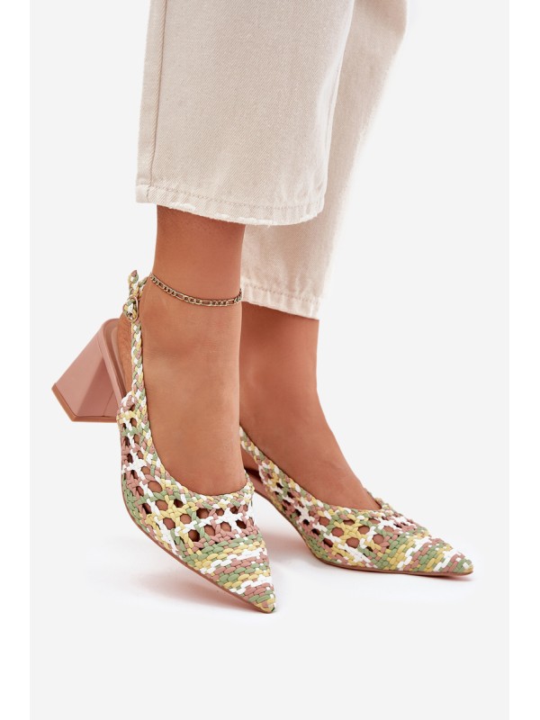 Woven Block Heel Sandals Pink Ebina