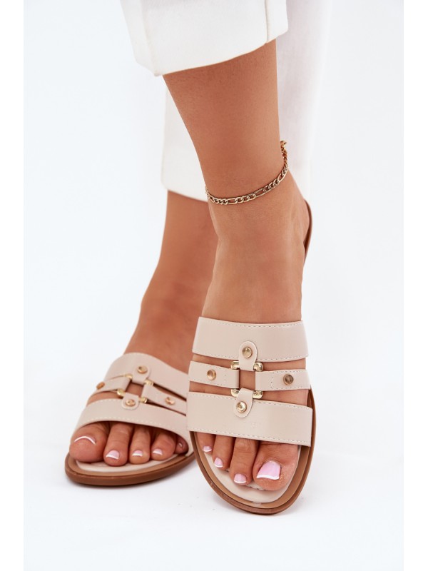 Flat Women's Slippers With Golden Detail Beige Noroti