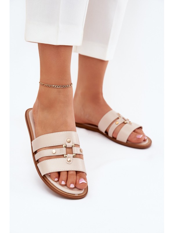 Flat Women's Slippers With Golden Detail Beige Noroti 2