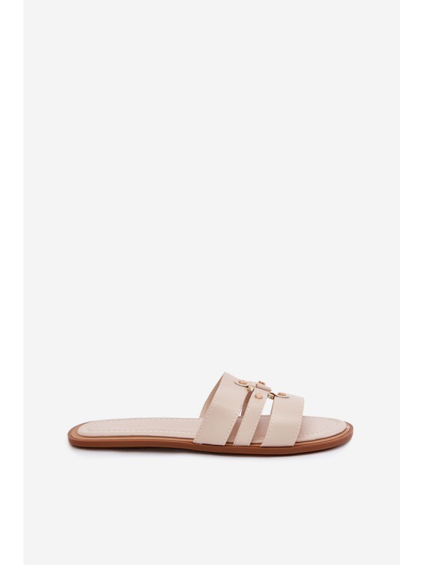 Flat Women's Slippers With Golden Detail Beige Noroti