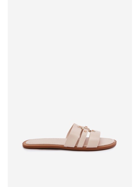 Flat Women's Slippers With Golden Detail Beige Noroti