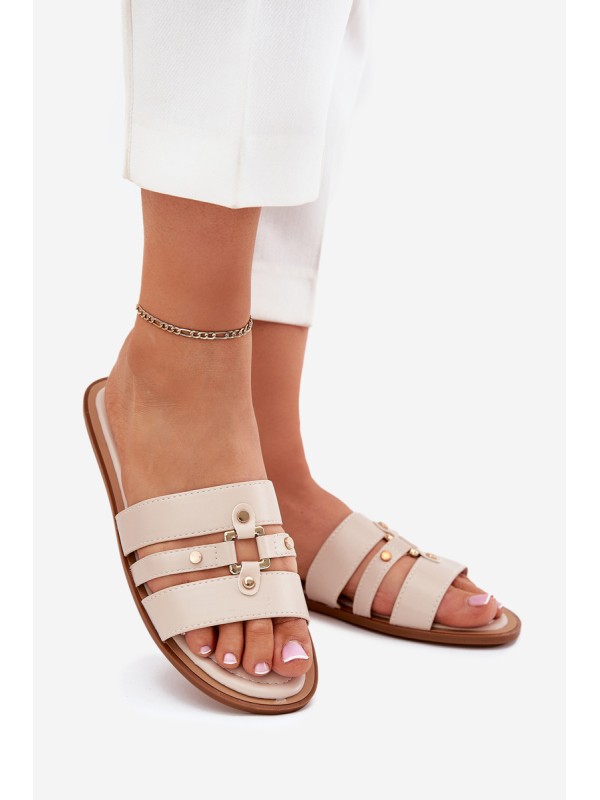 Flat Women's Slippers With Golden Detail Beige Noroti