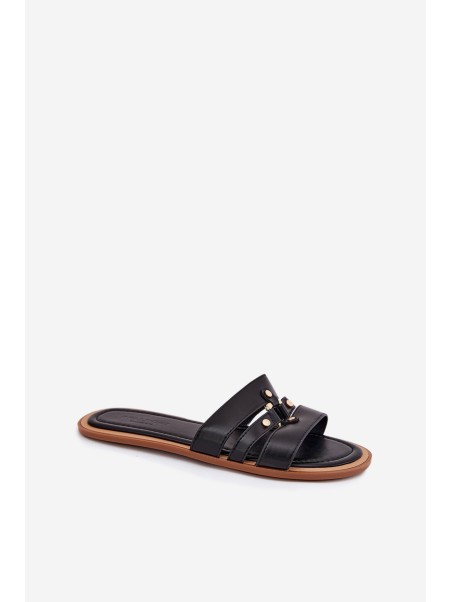 Flat Women's Sandals With Gold Detail Black Noroti