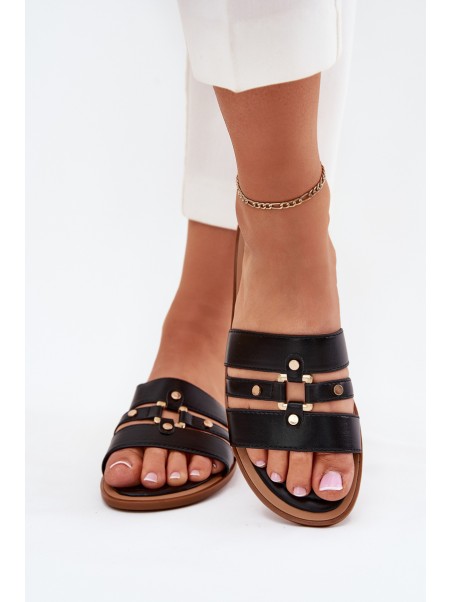 Flat Women's Sandals With Gold Detail Black Noroti