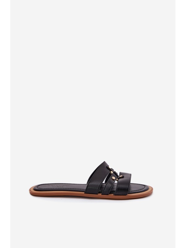 Flat Women's Sandals With Gold Detail Black Noroti