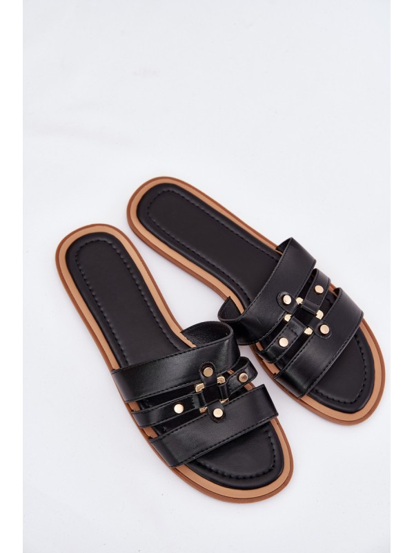 Flat Women's Sandals With Gold Detail Black Noroti