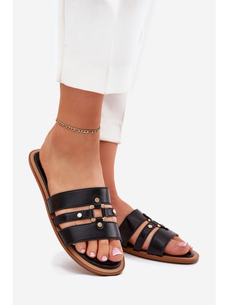 Flat Women's Sandals With Gold Detail Black Noroti