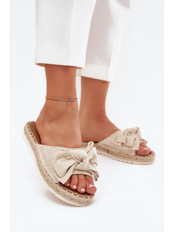 Women's Platform Sandals With Braiding And Bow Beige Alpireda