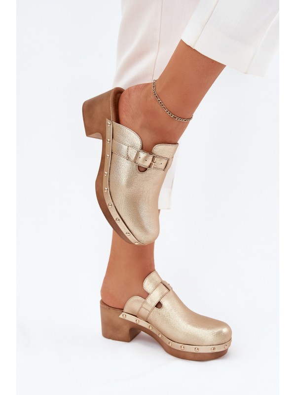 Women's Heeled Sandals With Buckle Gold Veldexina