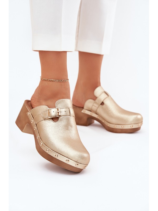 Women's Heeled Sandals With Buckle Gold Veldexina 2