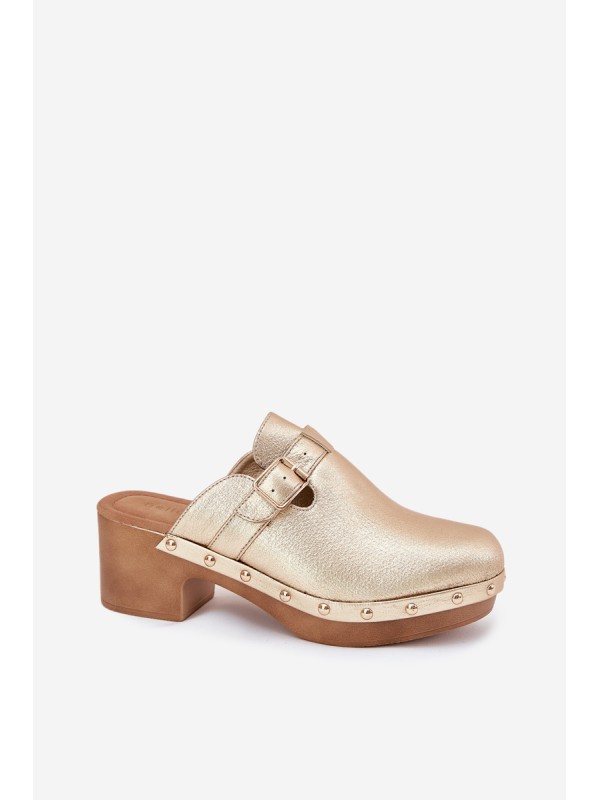 Women's Heeled Sandals With Buckle Gold Veldexina