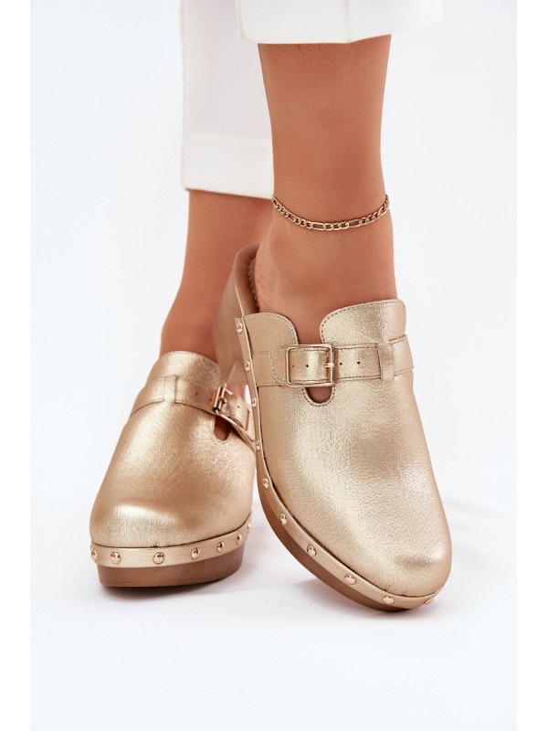 Women's Heeled Sandals With Buckle Gold Veldexina