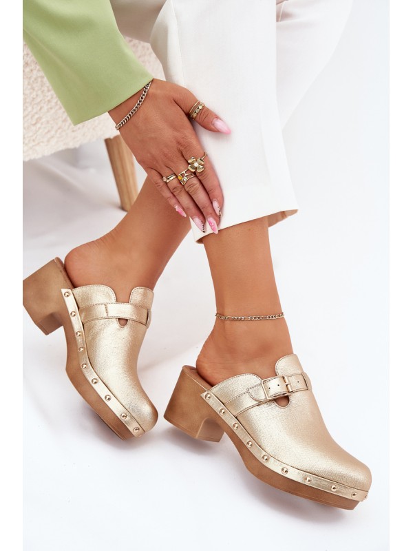 Women's Heeled Sandals With Buckle Gold Veldexina