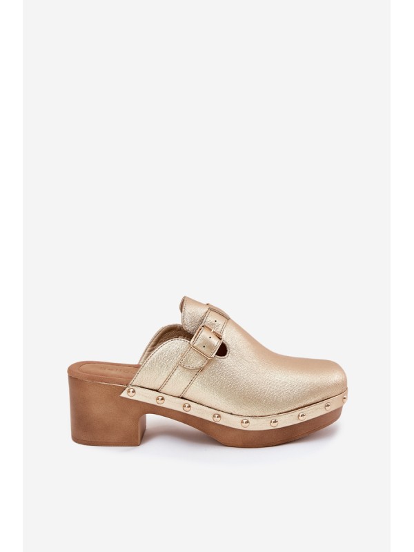 Women's Heeled Sandals With Buckle Gold Veldexina