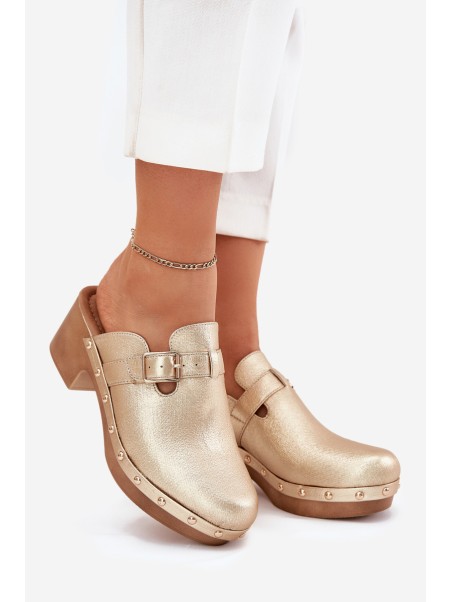 Women's Heeled Sandals With Buckle Gold Veldexina