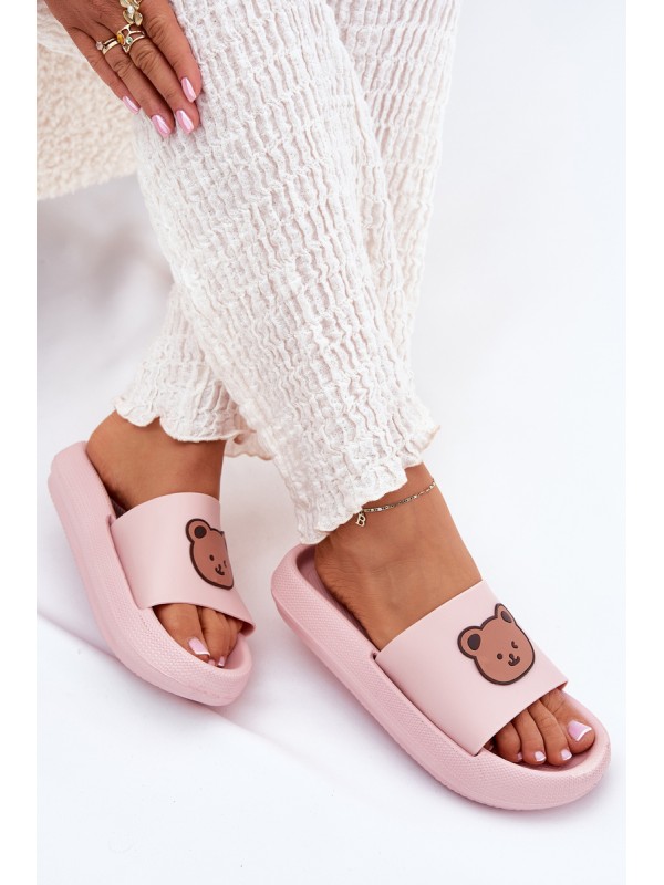 Women's Foam Slippers With Bear Pink Lalon