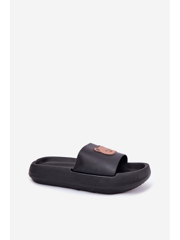 Women's Foam Slippers With Bear Black Lalon