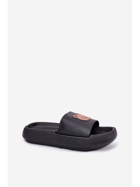Women's Foam Slippers With Bear Black Lalon