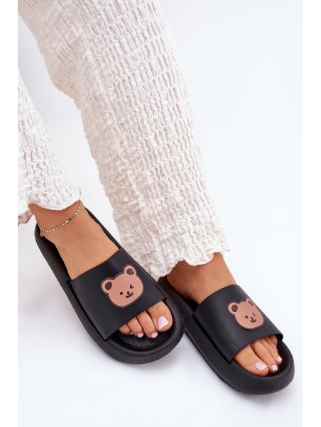 Women's Foam Slippers With Bear Black Lalon