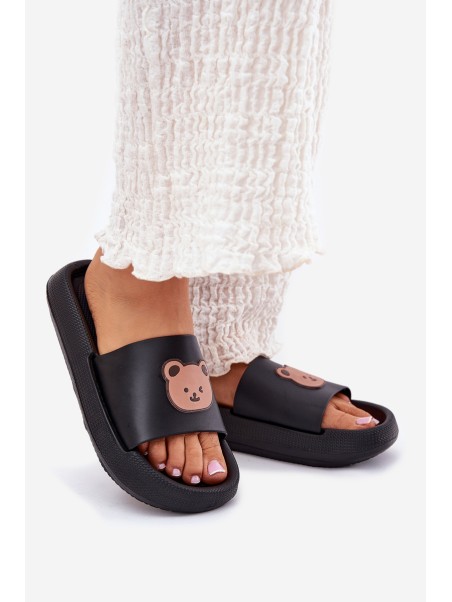 Women's Foam Slippers With Bear Black Lalon