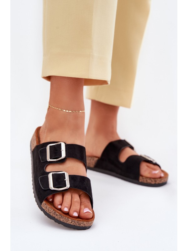 Women's sandals on cork platform with buckles black Livara 2
