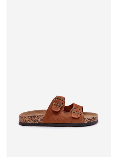 Suede Slippers On Cork Sole With Buckles Camel Tavira
