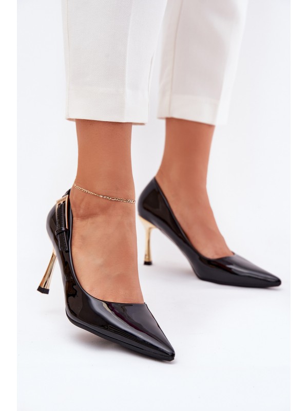 Lacquered Stiletto Heels With Golden Buckle Black Mivira 2
