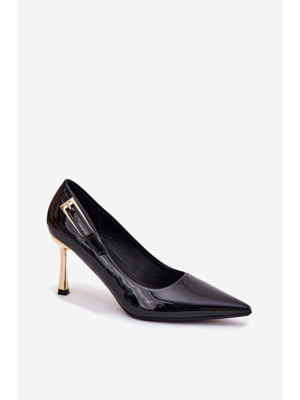 Lacquered Stiletto Heels With Golden Buckle Black Mivira