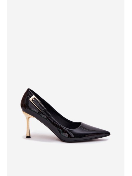 Lacquered Stiletto Heels With Golden Buckle Black Mivira