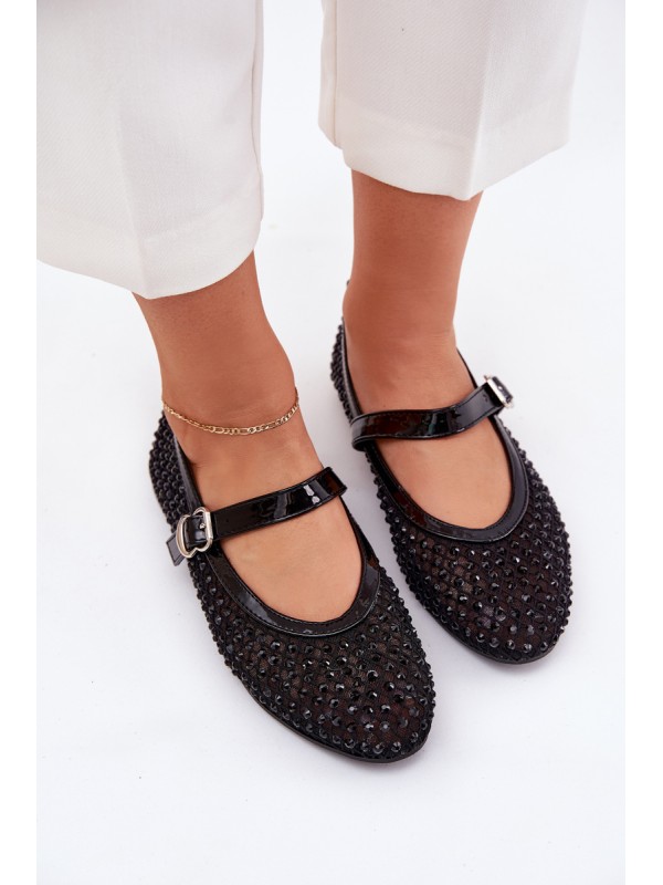 Embellished Women's Ballerinas With Strap And Buckle Black Avirae