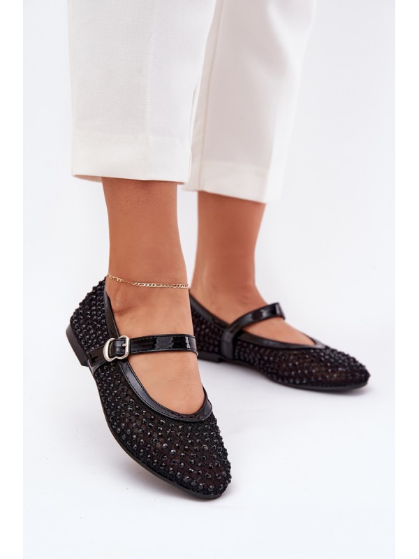 Embellished Women's Ballerinas With Strap And Buckle Black Avirae 2