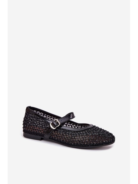 Embellished Women's Ballerinas With Strap And Buckle Black Avirae