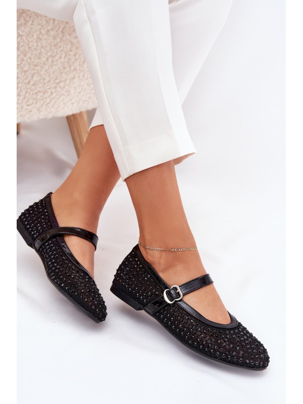 Embellished Women's Ballerinas With Strap And Buckle Black Avirae