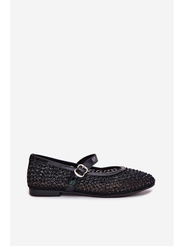 Embellished Women's Ballerinas With Strap And Buckle Black Avirae