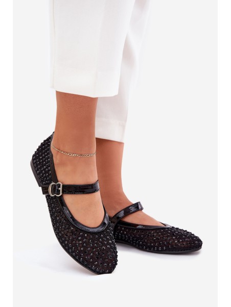 Embellished Women's Ballerinas With Strap And Buckle Black Avirae