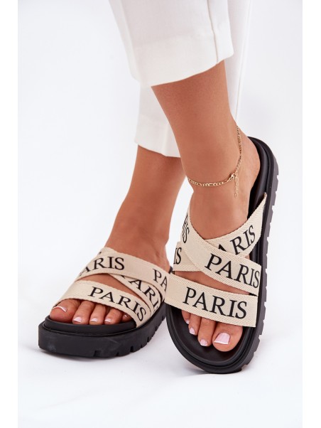 Women's Slippers With Fabric Straps Paris On Platform Beige Celinea