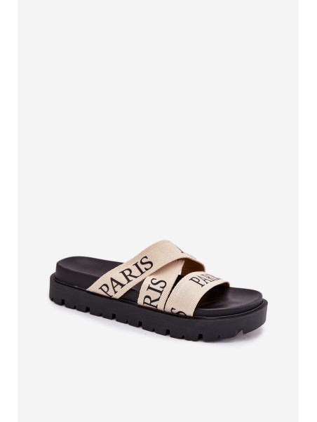 Women's Slippers With Fabric Straps Paris On Platform Beige Celinea