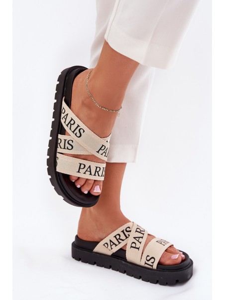 Women's Slippers With Fabric Straps Paris On Platform Beige Celinea