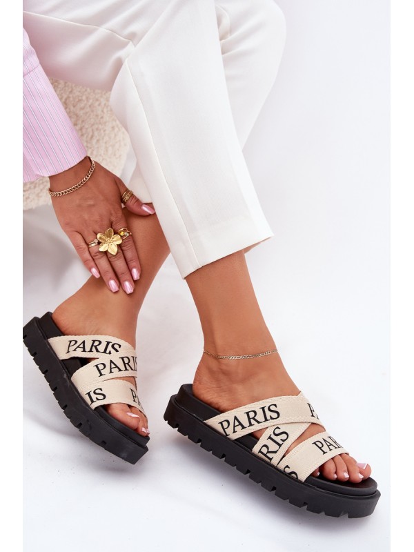 Women's Slippers With Fabric Straps Paris On Platform Beige Celinea