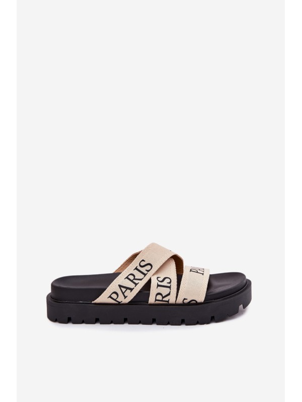 Women's Slippers With Fabric Straps Paris On Platform Beige Celinea
