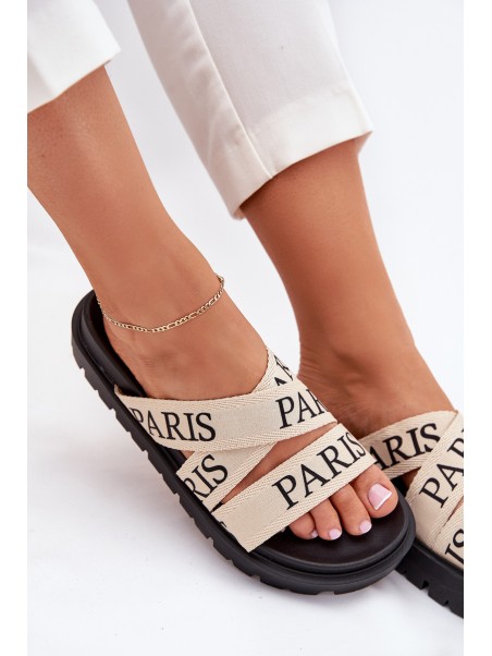 Women's Slippers With Fabric Straps Paris On Platform Beige Celinea